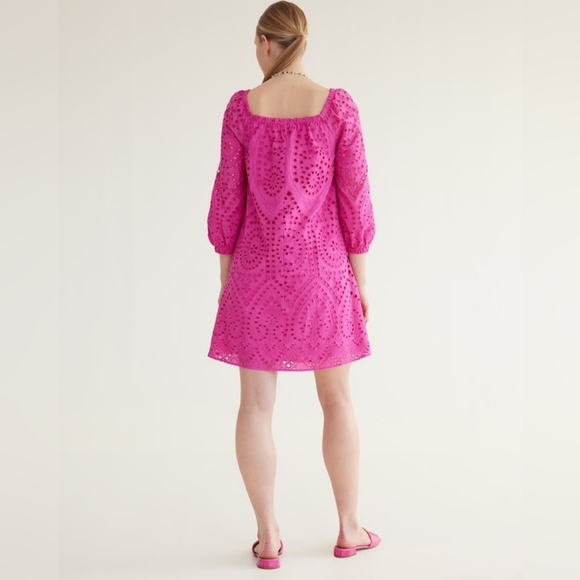 Reitmans Cotton Sz 1X Eyelet Dress Square Neck Fushia  Puff Sleeve Sundress - Picture 9 of 9